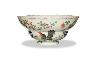Chinese Famille Rose Rooster Bowl, 19th Century