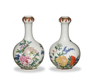 Pair of Chinese Falang Garlic Head Vases, Republic