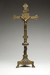 A Continental gilt bronze and champleve crucifix
