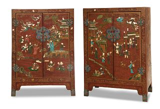 Pair Chinese Lacquer Cabinets with Stones, 16-17th Century