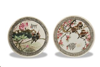 Pair Famille Rose Plates, Zhang Songtao, Republic