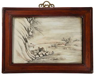 Chinese Porcelain Plaque with Snow Scene, Republic