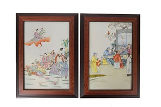 Pair of Chinese Famille Rose Plaques, Republic