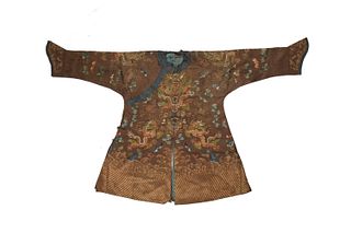 Chinese Small Brown Dragon Robe, Qing Dynasty
