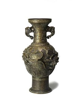 Bronze Vase with Elephant Handles and Chilong, 18th Century