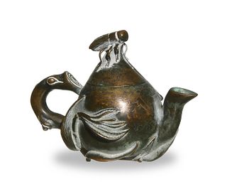 Small Chinese Bronze Peach Teapot, 19th Century