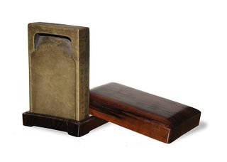 Chinese Taohe Ink Stone with Rosewood Box, Qing