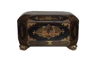 Chinese Export Style Gilt Lacquer Lidded Box, 19th Century