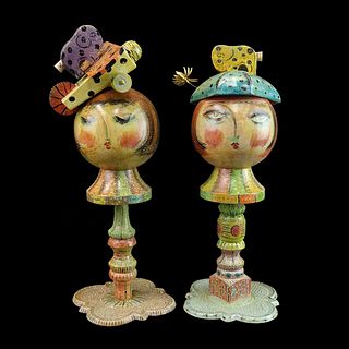 Pair of Vintage Wooden Dolls