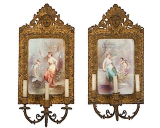 A pair of porcelain and gilt-bronze wall sconces