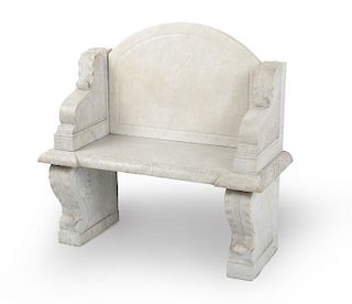 An Italian white Carrara marble garden bench