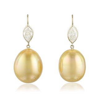 Golden South Sea Cultured Pearl and Diamond Earrings
