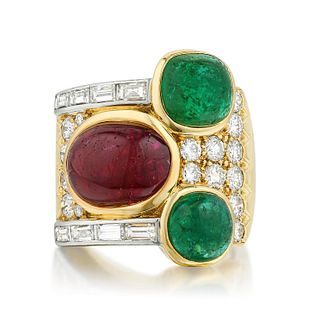 David Webb Ruby Emerald and Diamond Ring