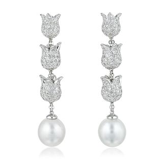 J. Stella South Sea Cultured Pearl and Diamond Tulip Earrings