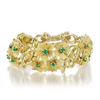 Emerald and Diamond Flower Bracelet