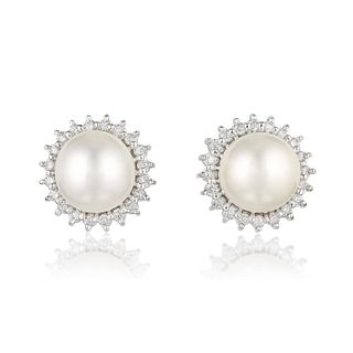 South Sea Pearl and Diamond Earclips