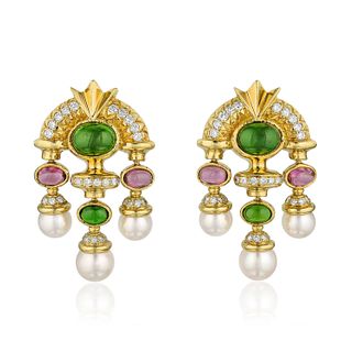 Tourmaline and Cultured Pearl Earrings