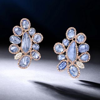 Kashmir Unheated Sapphire and Diamond Earrings