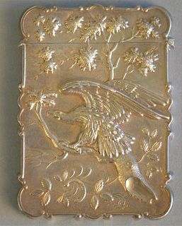 Silver card case with embossed eagle, 3 1/2" x 2 1/2", 1.3 t.oz.
