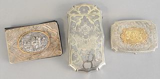 Three piece silver lot to include cigar box, hinged box and memo pad, each with gold trim, tallest 5", 4.3 t.oz.