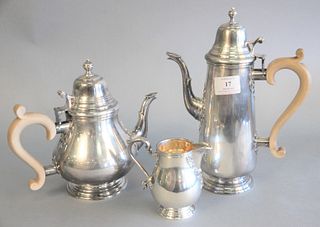 Three piece English sterling silver tea and coffee set, marked STERLING, ENGLAND on bottom, ht. 11", 64.3 t.oz. 