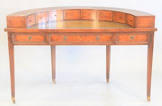 Mahogany desk with leather writing surface, chips to veneer in back, ht. 36", wd. 55", dp, 25".