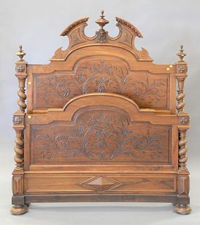 Victorian three-piece bedroom set with armoir, ht. 113", high back bed, ht.l 70", marble top stand, ht. 40", wd. 17".