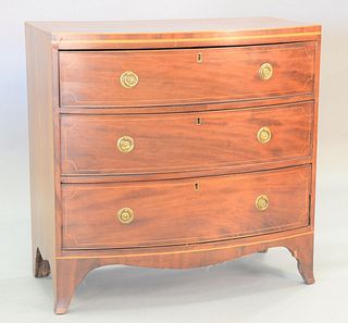 Georgian bow front three-drawer chest with line inlay, ht. 35", wd. 36", dp. 19 1/2".