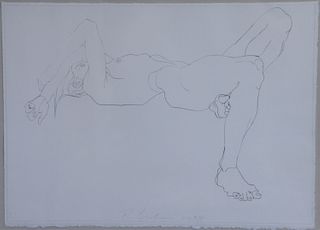 Robert Graham (1938 - 2008) print, nude laying down, pencil signed and dated, 10 3/4" x 14 1/2".