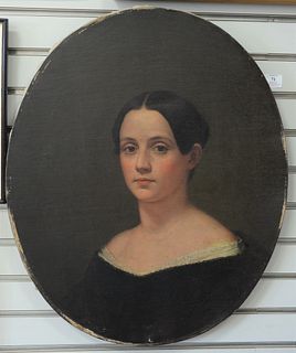 Gray oil on canvas, oval portrait of a young woman, signed on edge of canvas Gray, 27" x 22".
