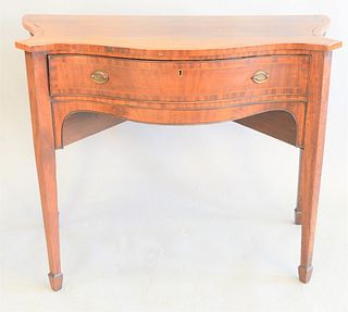 English Hepplewhite style sideboard, shaped top, front drawer and two side cabinets on tapered legs, ht. 33 1/2", wd. 42 1/2", dp, 21 1/4".