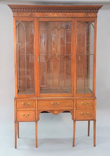 George IV mahogany two-part china cabinet, 1 cracked glass, ht. 81", wd. 48", dp. 18 1/2".
