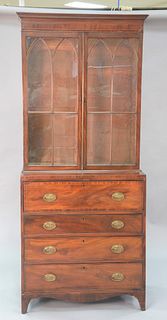 George IV mahogany butlers secretary desk in two parts, c, 1800, interior with leather writing surface, ht. 84", wd. 36", dp. 19".
