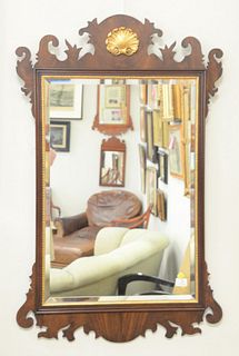Henkel Harris mahogany framed beveled mirror, Chippendale-style, stamped on back "Virginia Galleries, Furniture by Henkel Harris, Co. Winchester, Virg