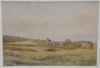 Basil Holmes (1844 - 1858), watercolor on paper, landscape of Ingrave, Brentwood, signed lower left Basil Holmes, sight size: 6 1/4" x 10".