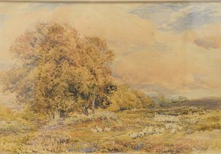 Thomas Collier (1840 - 1891) watercolor on paper, Milford Haven, sheep on a common, signed lower right Collier, sight size: 9 1/2" x 13 3/4". 