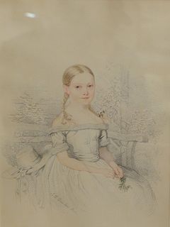 Cumber pencil and watercolor, Victorian portrait of a young woman sitting in a garden, signed lower left L.H. Cumber, Del, sight size: 11" x 8".