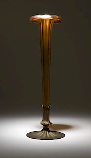 A bronze-mounted L.C. Tiffany favrile glass vase