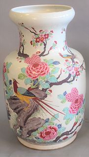 Large Chinese porcelain vase with painted phoenix bird and flowers, ht. 24 1/2", dia. 14". Provenance: Estate of Mark W. Izard MD, Cider Brook Road, A