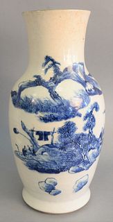Blue and white Chinese Meiping vase with hand painted landscape, ht. 16 1/2".