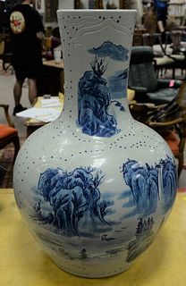 Large Chinese porcelain vase, bottle form with painted landscape scene, ht. 28 1/2", dia. 18".