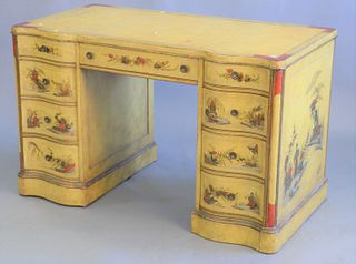 Chinoiserie decorated kneehole desk with inset leather top, ht. 30", wd. 48", top 26" x 18".