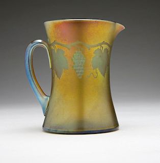 A Tiffany gold Favrile etched water pitcher