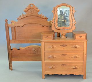 Victorian two-piece bedroom set to include bed, ht. 68" and chest with mirror, ht. 67".