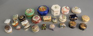 Large group of twenty-five trinket and small boxes to include 12 Limoges, piotet limoges, 11 porcelain boxes, Paris, Germany, Tiffany, etc.