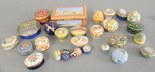 Group of 27 Halcyon Days enamel trinket, watch and music boxes.