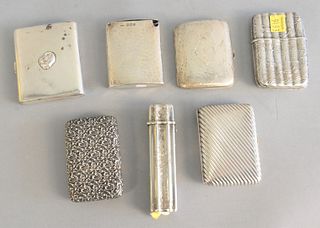 Group of 7 silver cases to include cigarette boxes, cigar holders, etc. tallest 4 1/2".