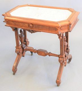 Victorian marble top table with inset marble, ht. 29", top 19" x 30".