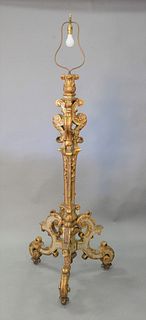 Gilt decorated, carved floor lamp on pedestal, ht. 78".