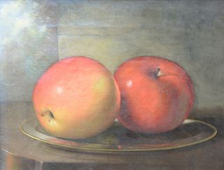 19th C. oil on canvas, still life of apples, unsigned, 8 1/4" x 10 1/2".